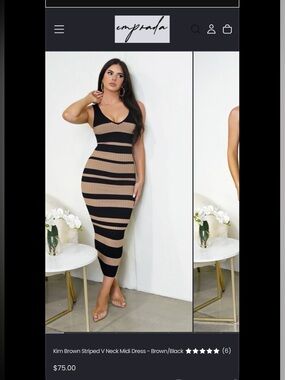Emprada Bodycon Sleeveless Maxi Ribbed Knit Dress in Black and Tan